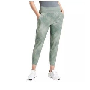Athleta Slim Jogger Tapered Print‎ Crop Pants Green Size 4 Lightweight